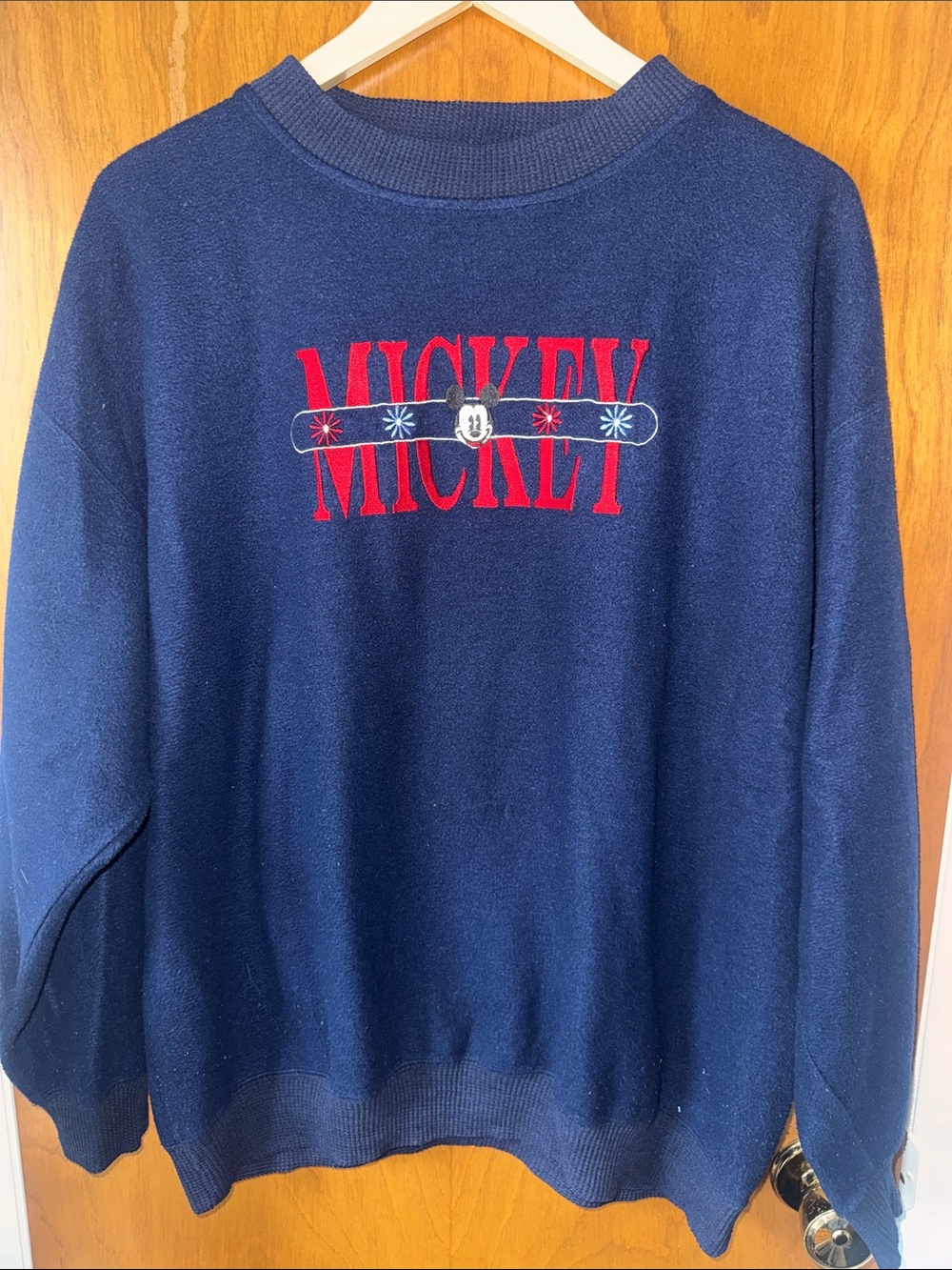 VTG Disney Navy Blue Mickey & Co. Crewneck Sweater with Embroidery Flowers